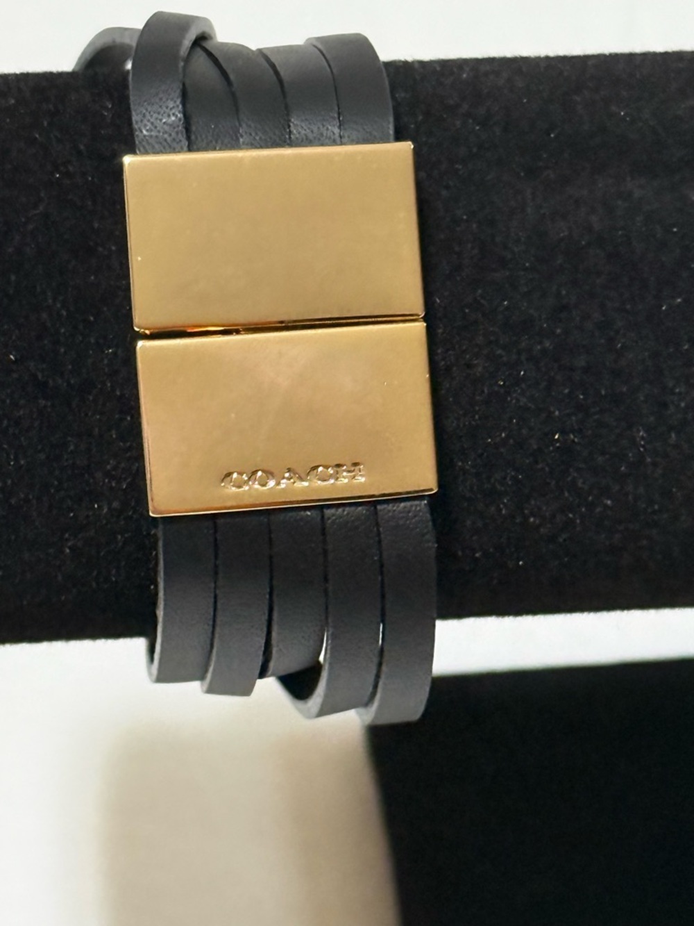 Coach Black Leather Multi-Strap Bracelet